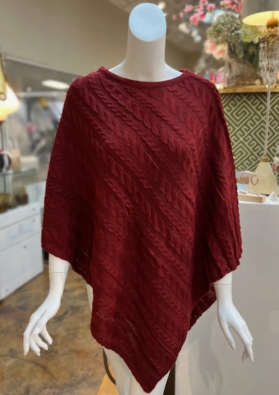 Snow Charm Poncho-Burgundy-50% OFF
