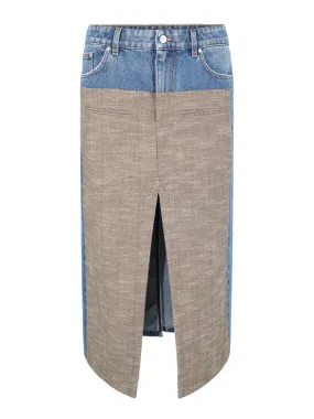 Stella McCartney Tweed And Denim Skirt in Vintage Blue Denim