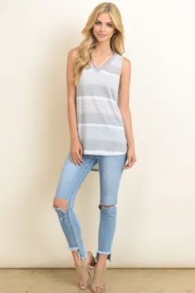 Striped Sleeveless Top V-neck Tunic Length