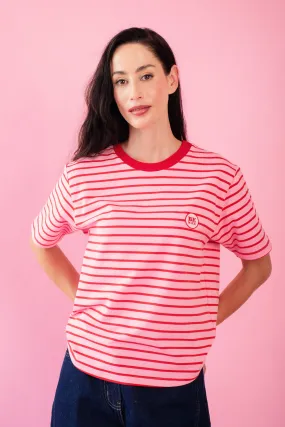Striped Tee with Embroidered Be Nice