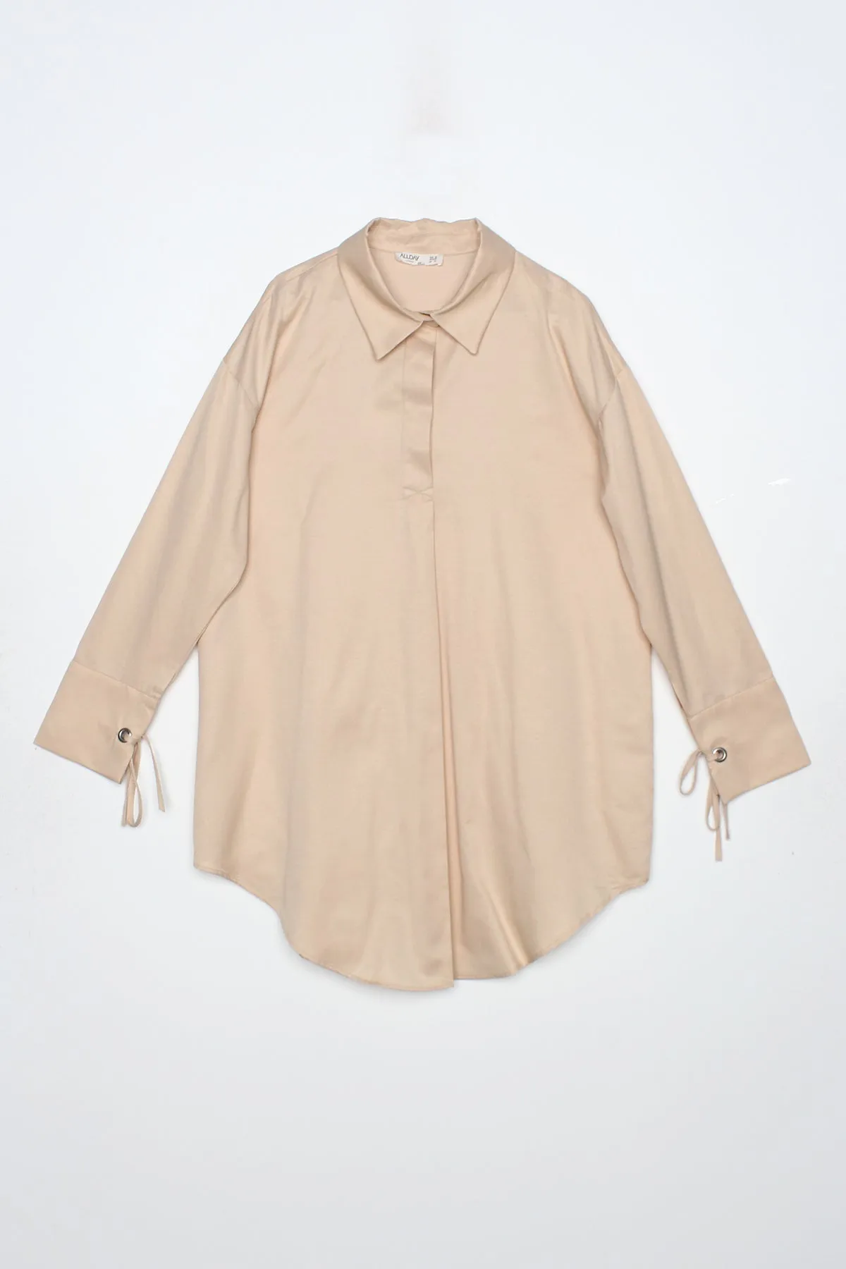 TLD Women Allday Beige Arm Lace-Up Pleated Tunic - Hartford