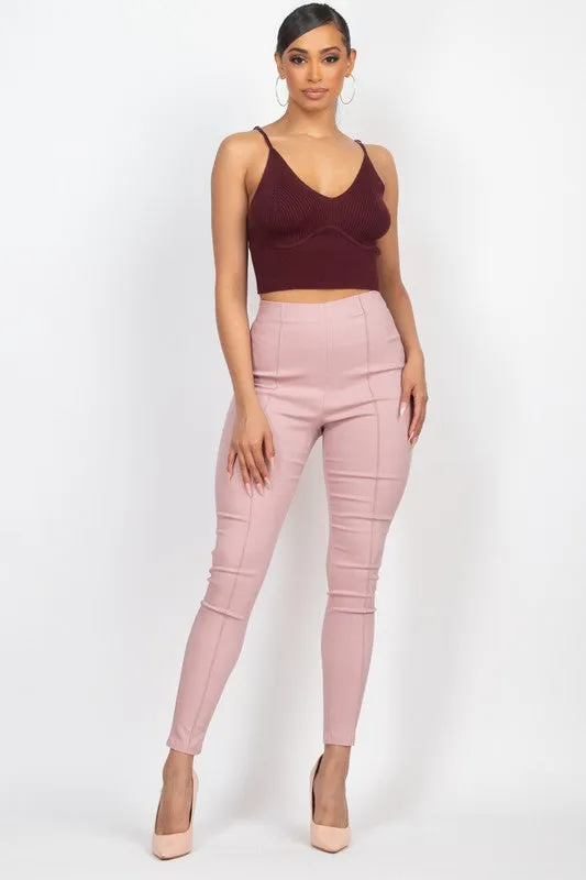 Twill Solid High Waist Pants