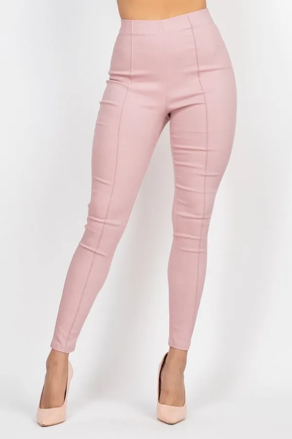 Twill Solid High Waist Pants