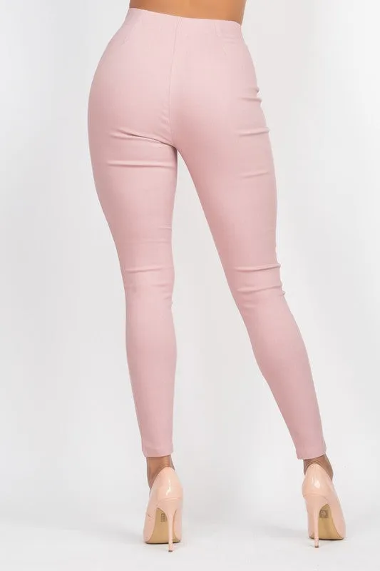 Twill Solid High Waist Pants