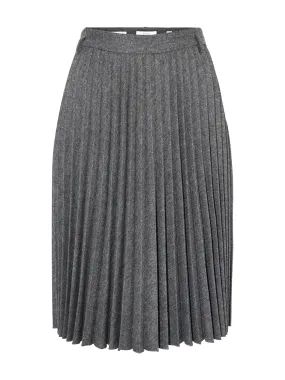Vince Mid Rise Pleated Herringbone Midi Skirt in Charcoal