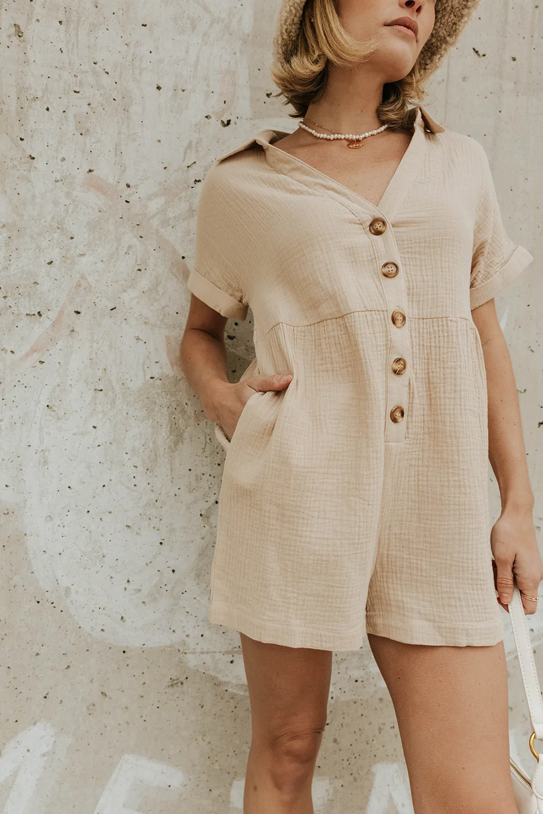 Waterfall Romper-Natural