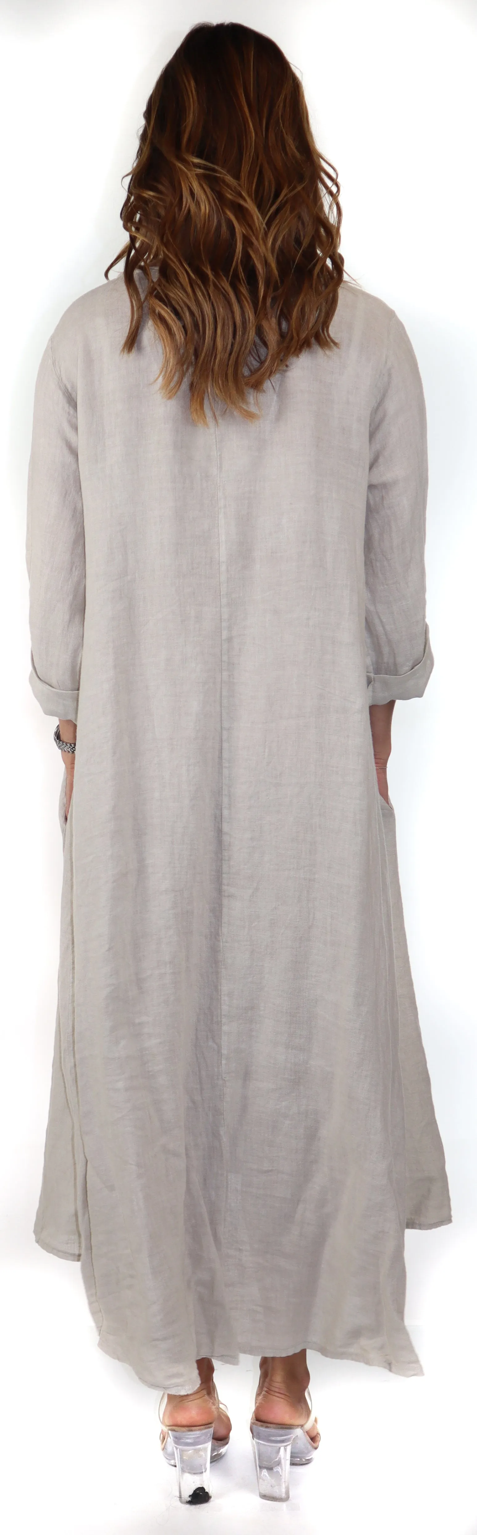 Women's Denim Linen Swing Maxi Dress, Loose Fitting, Made in Italy | Regular and Plus Sizes
