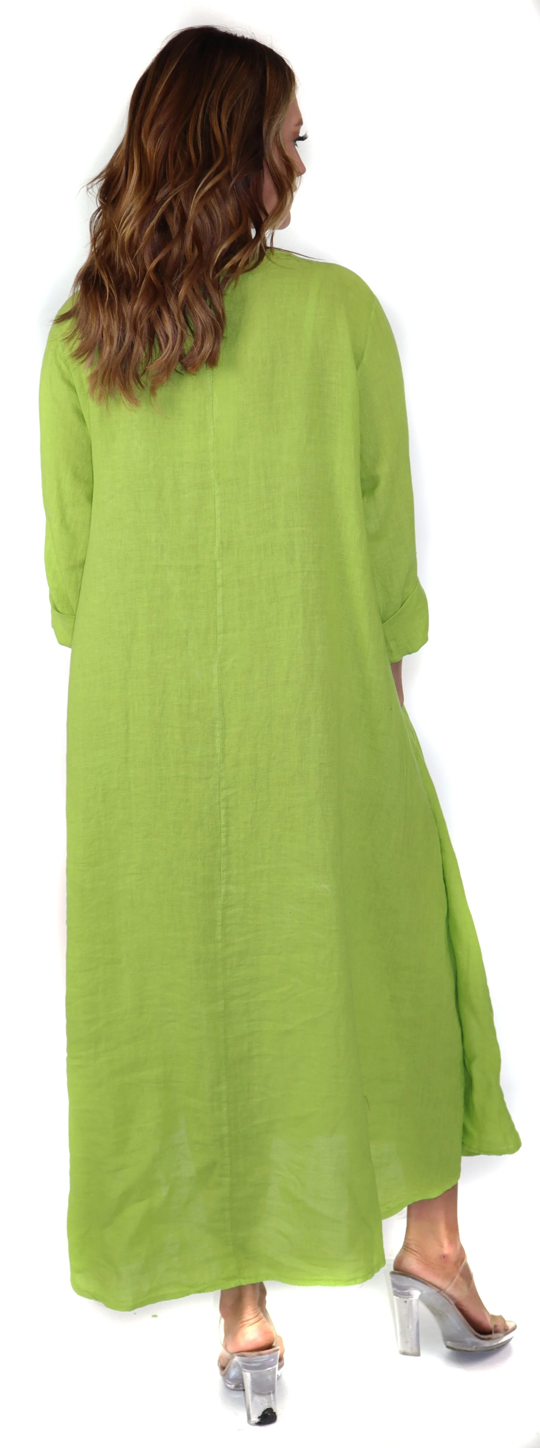 Women's Denim Linen Swing Maxi Dress, Loose Fitting, Made in Italy | Regular and Plus Sizes