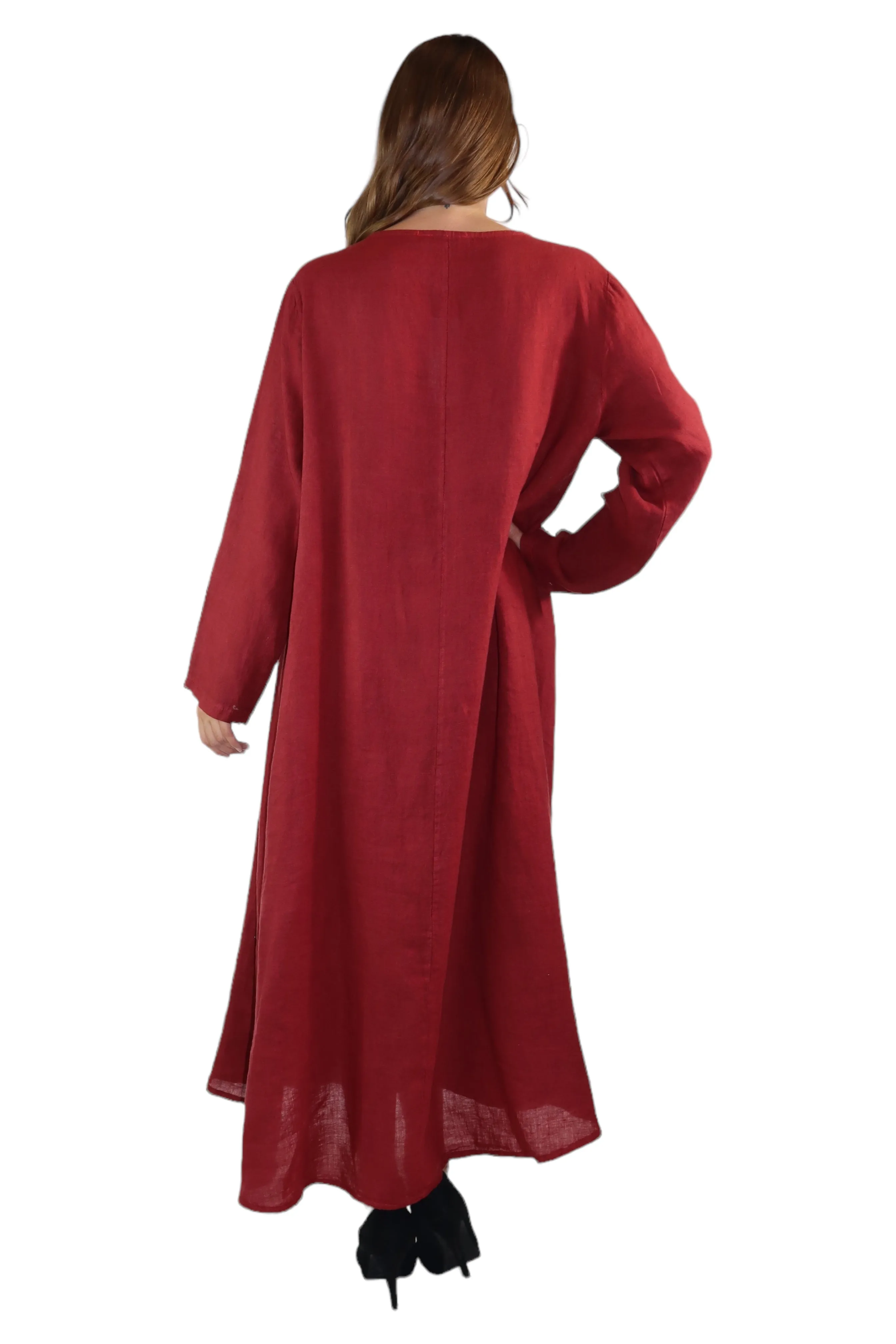 Women's Denim Linen Swing Maxi Dress, Loose Fitting, Made in Italy | Regular and Plus Sizes