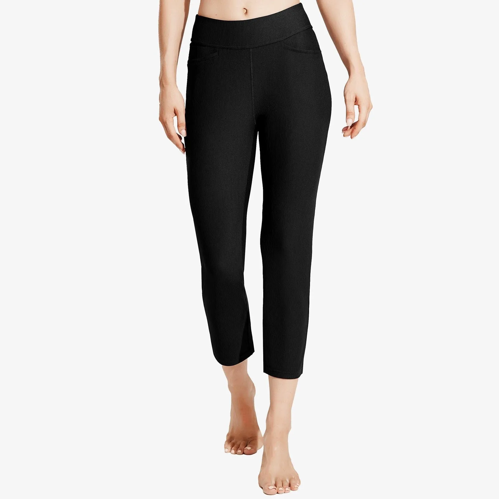 Women's High-Waisted Ribbed Capri Legging Yoga Pants