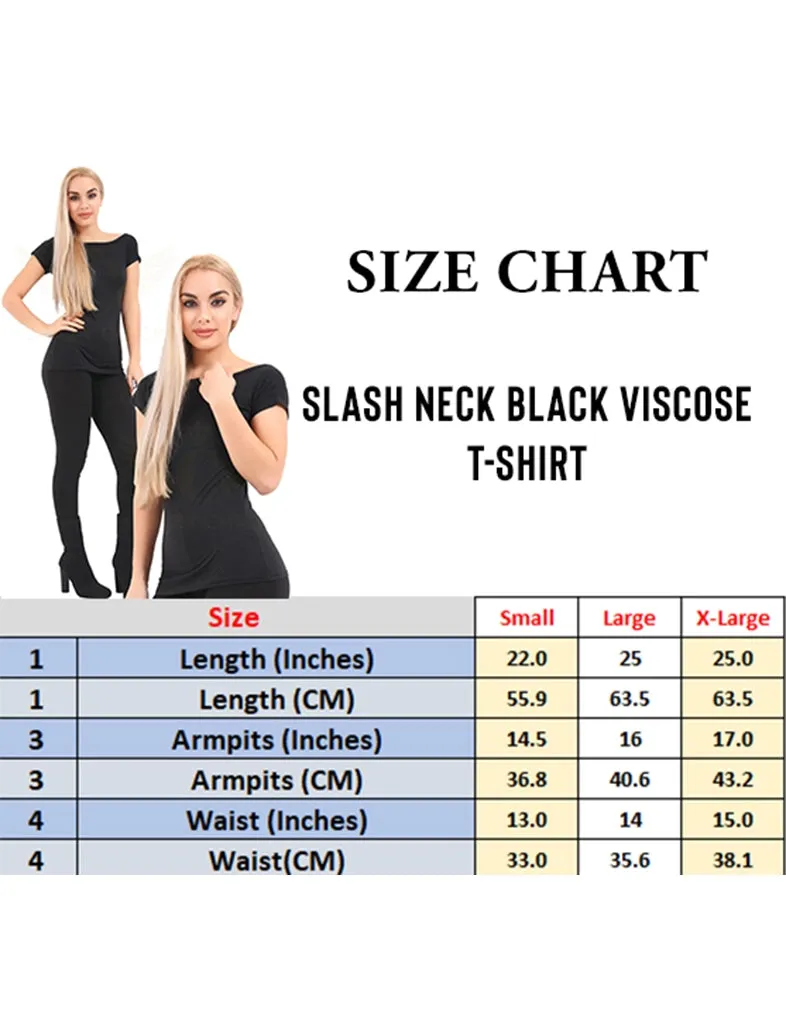 Women's Slash Neck Black Viscose T-Shirt