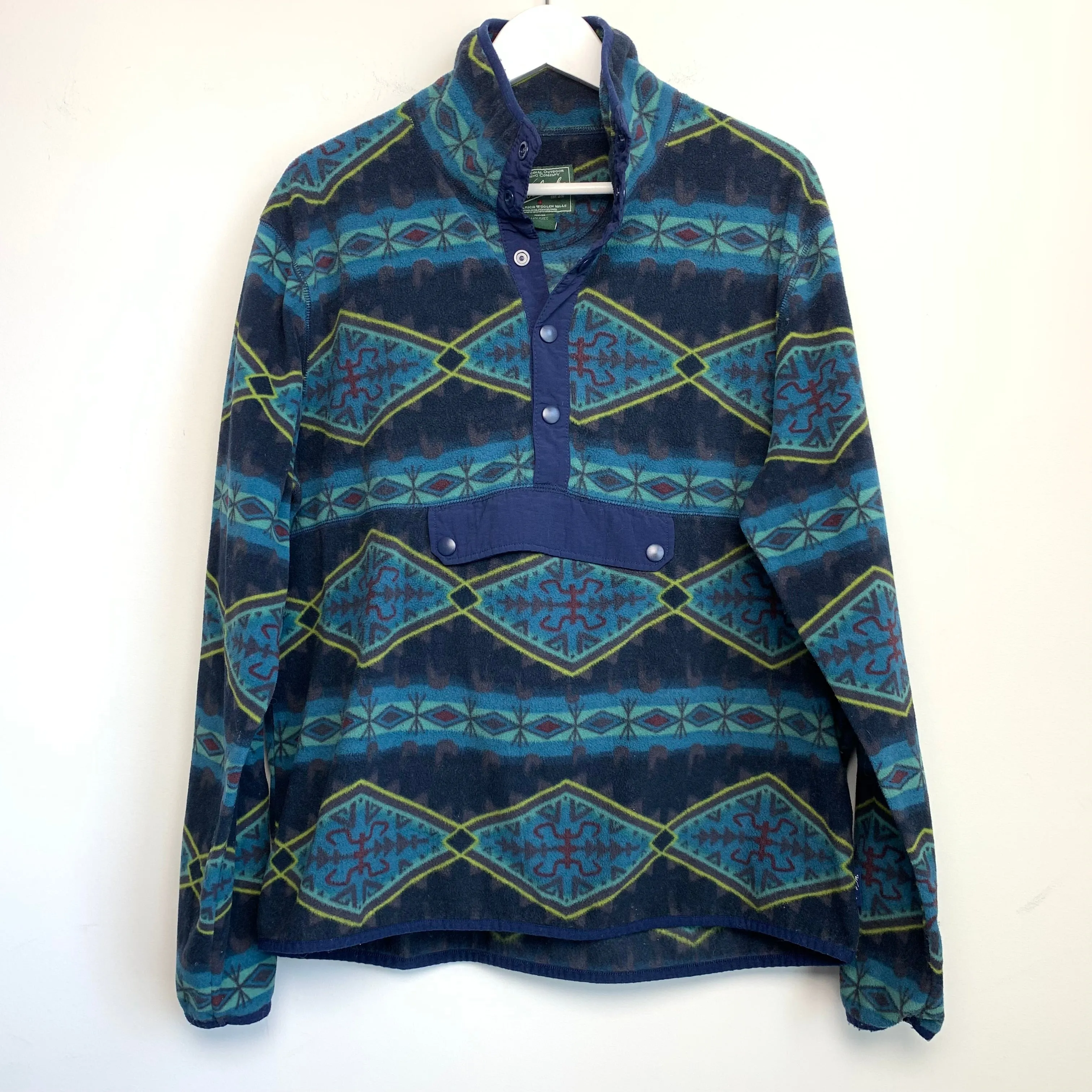 Woolrich Snap Fleece Pullover Sweatshirt Large Aztec Southwest Blue