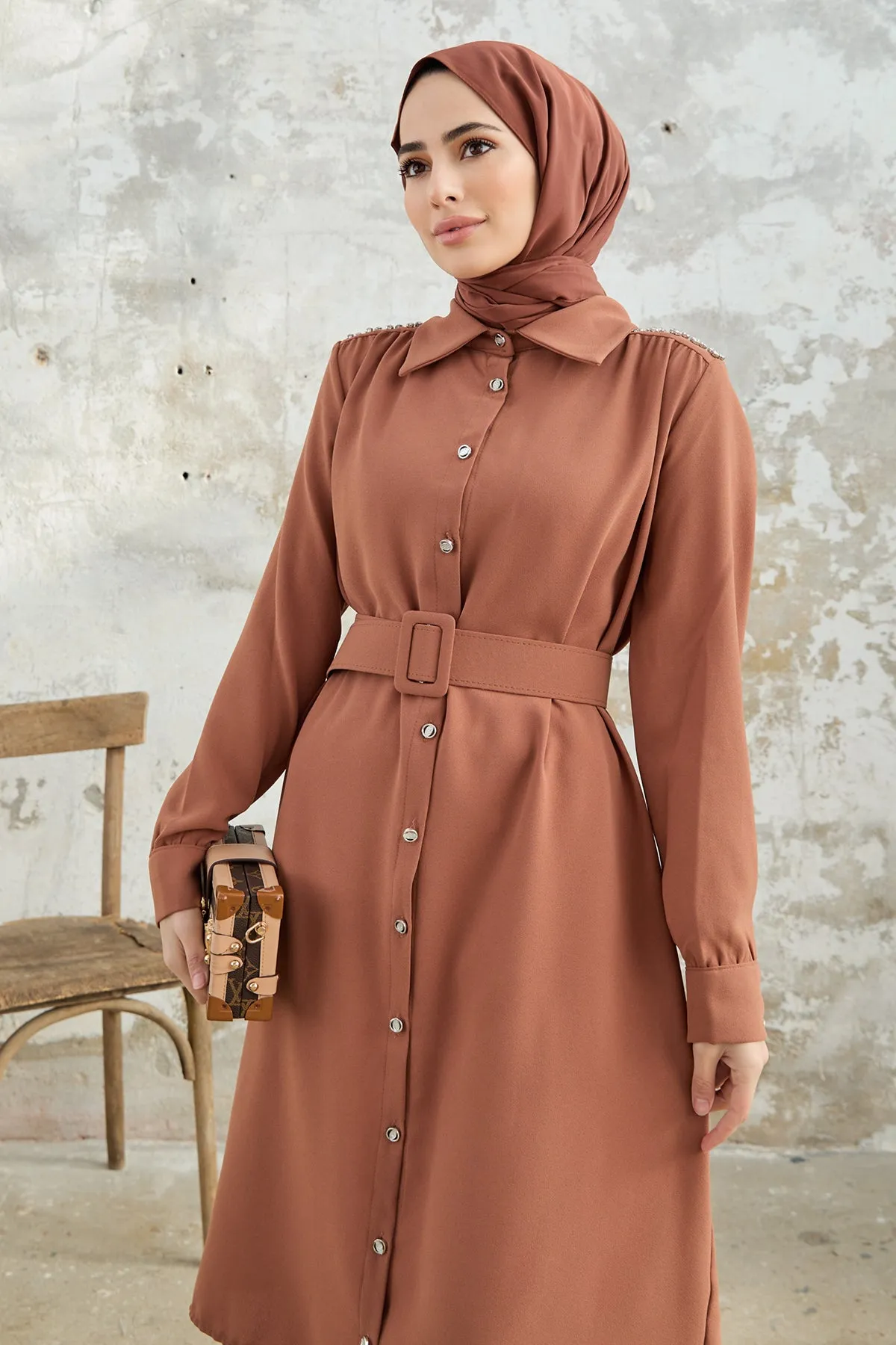 ZRF Women Belted Shoulder Stone Tunic - Camel - Durham