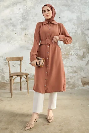 ZRF Women Belted Shoulder Stone Tunic - Camel - Durham